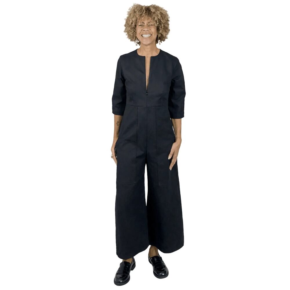 Black Wide-Leg Jumpsuit with Keyhole Neck